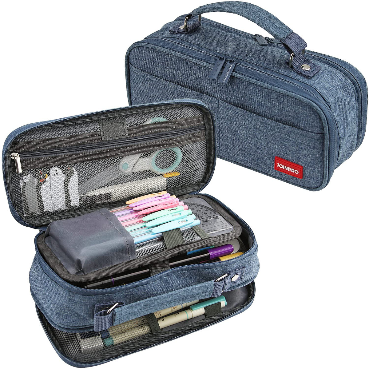 JOINPRO Large Capacity Pencil Case, 4 Compartment Pen Pouch Organizer with Double Zipper, Storage