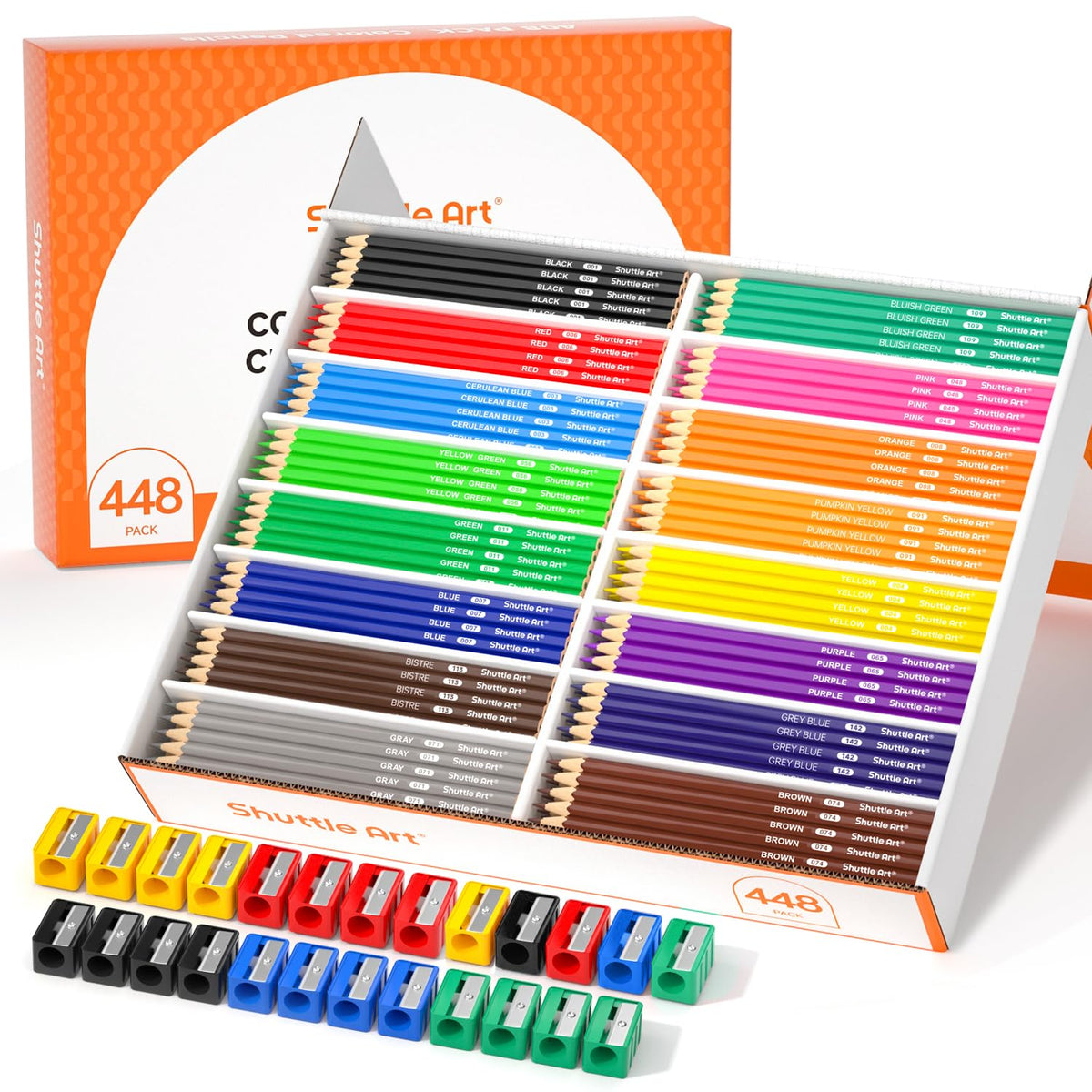 Shuttle Art 448 PCS Colored Pencils Bulk, 16 Colors, Pre-sharpened for Kids