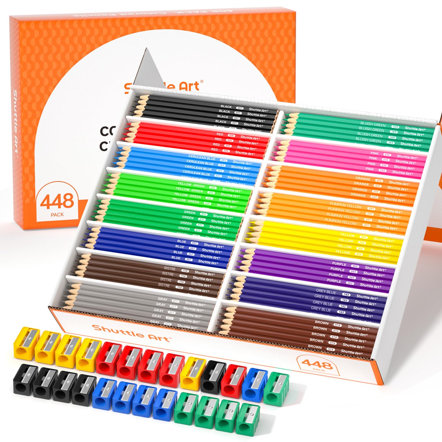 Shuttle Art 448 PCS Colored Pencils Bulk, 16 Colors, Pre-sharpened for Kids