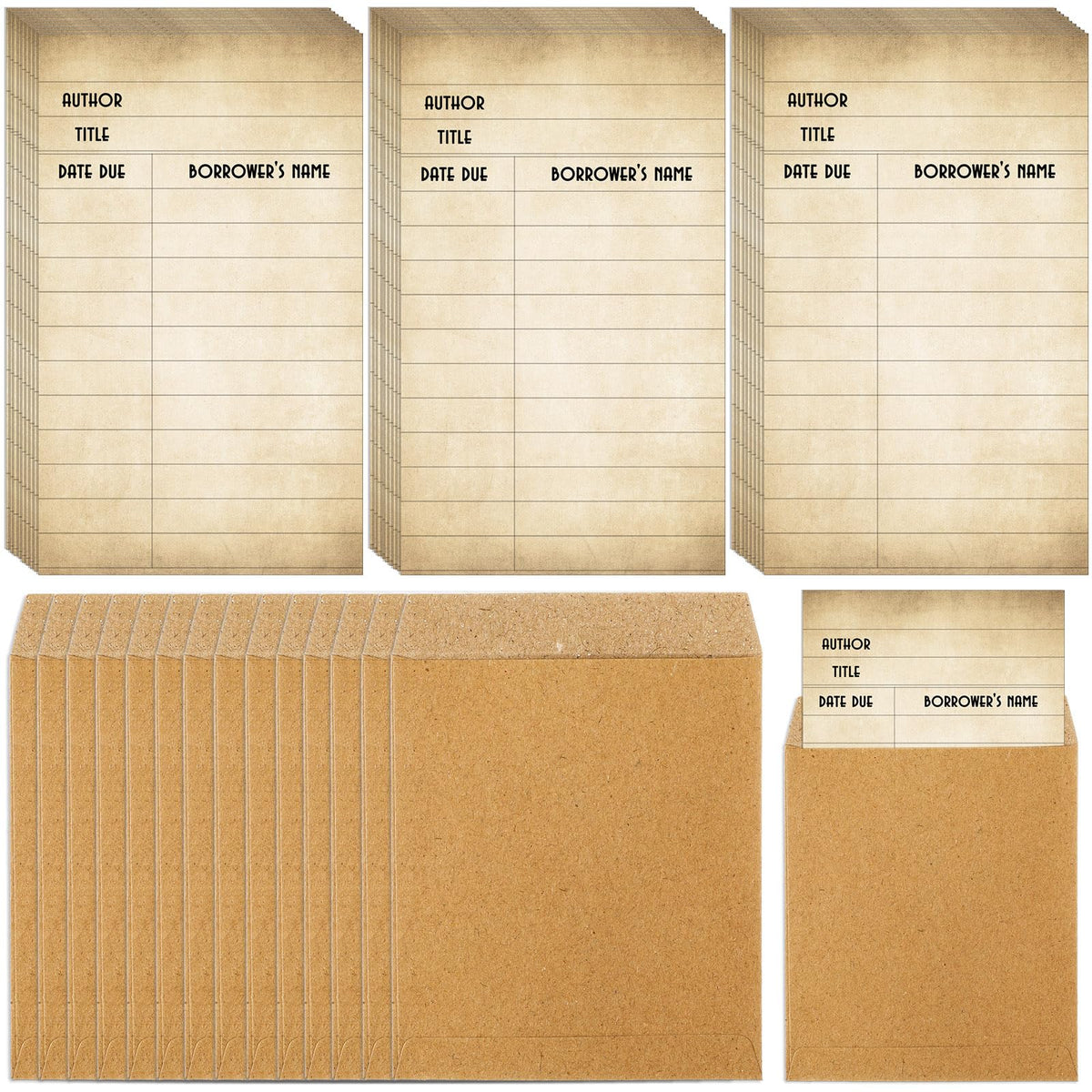 Roowest 120 Pack Library Card Pockets Library Checkout Index Cards, Retro