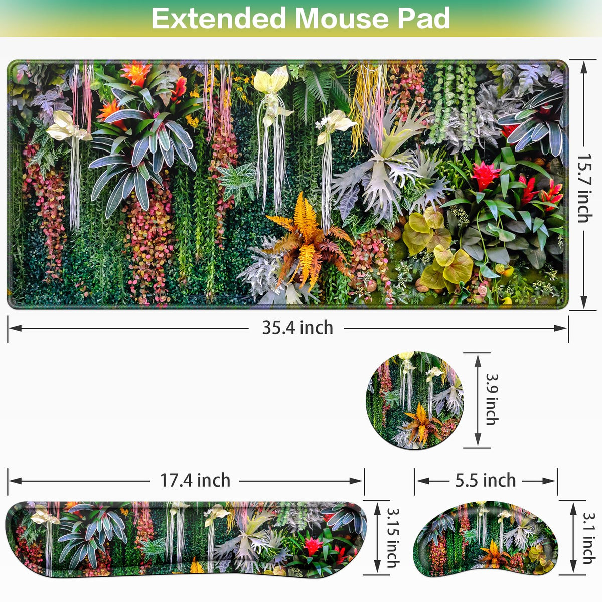 Desk Mat Floral, Large Gaming Mouse Pad with Wrist Rest 4in1 XXL