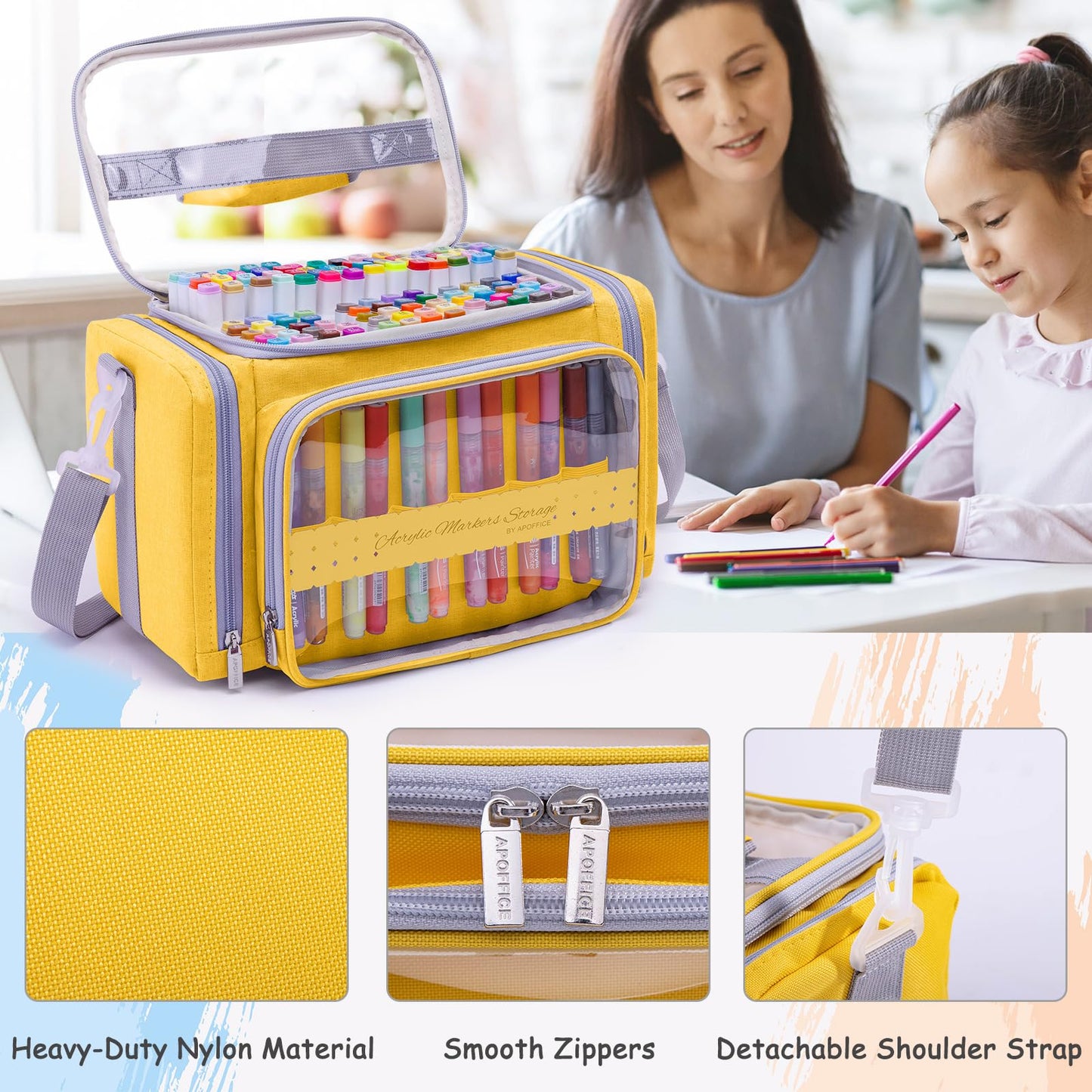 APOFFICE Marker Storage Organizer Case for 180–300 Markers with Dividers