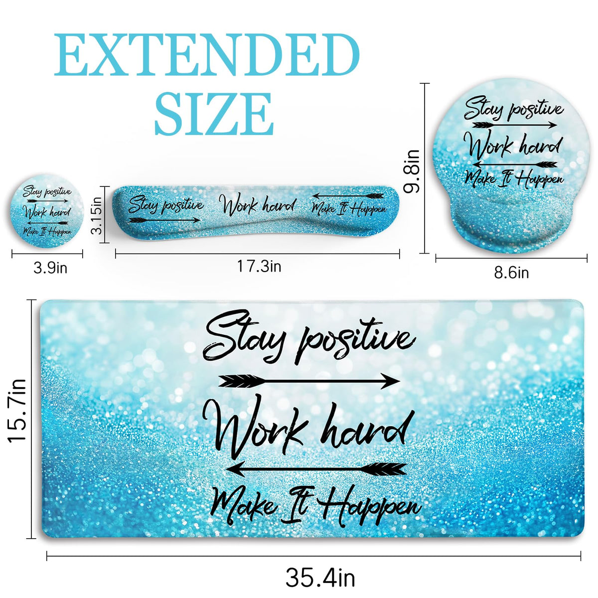 LIMKRIAN Desk Mat Pad Set, Large Mouse Pad with Wrist Rest, Stay Positive