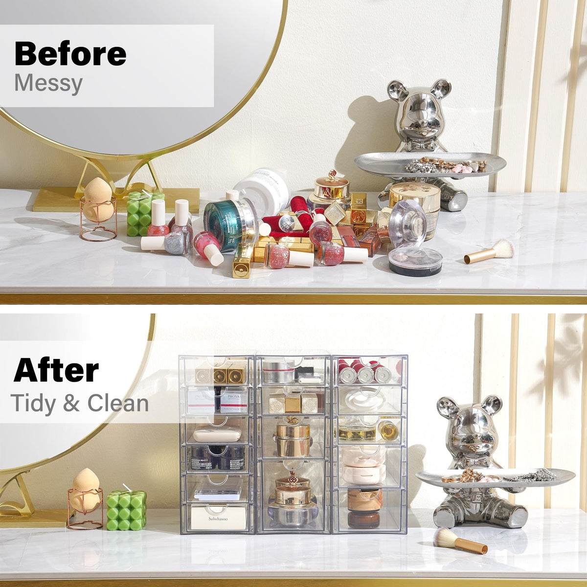 Prsildan 15 Drawers Teacher Toolbox Acrylic Containers, Set of 3