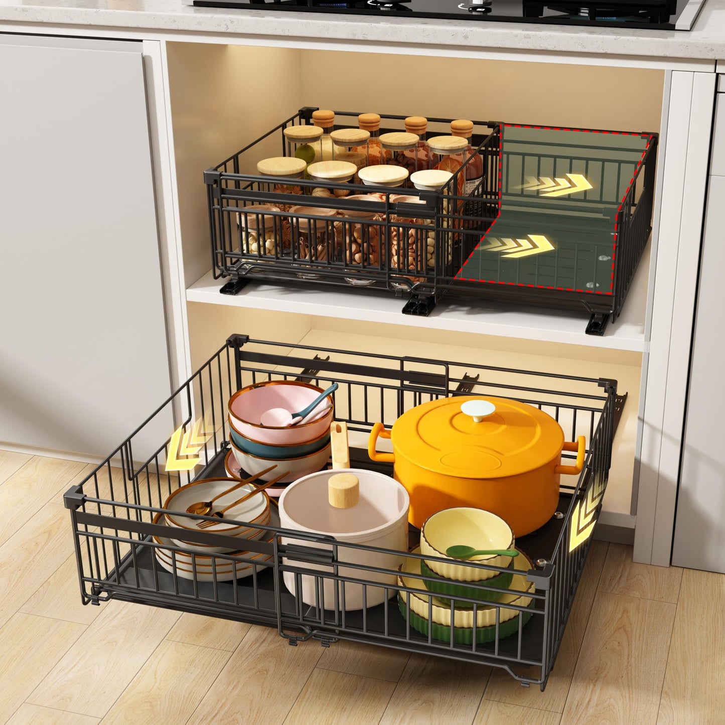 NETEL 2 Pack Expandable Pull Out Cabinet Organizer, 16.5" Deep