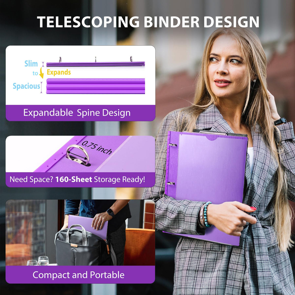 WOT I 12-Pack Telescoping 3 Ring Binder(0.75"), Expandable Flexible Binder - Patented Design for