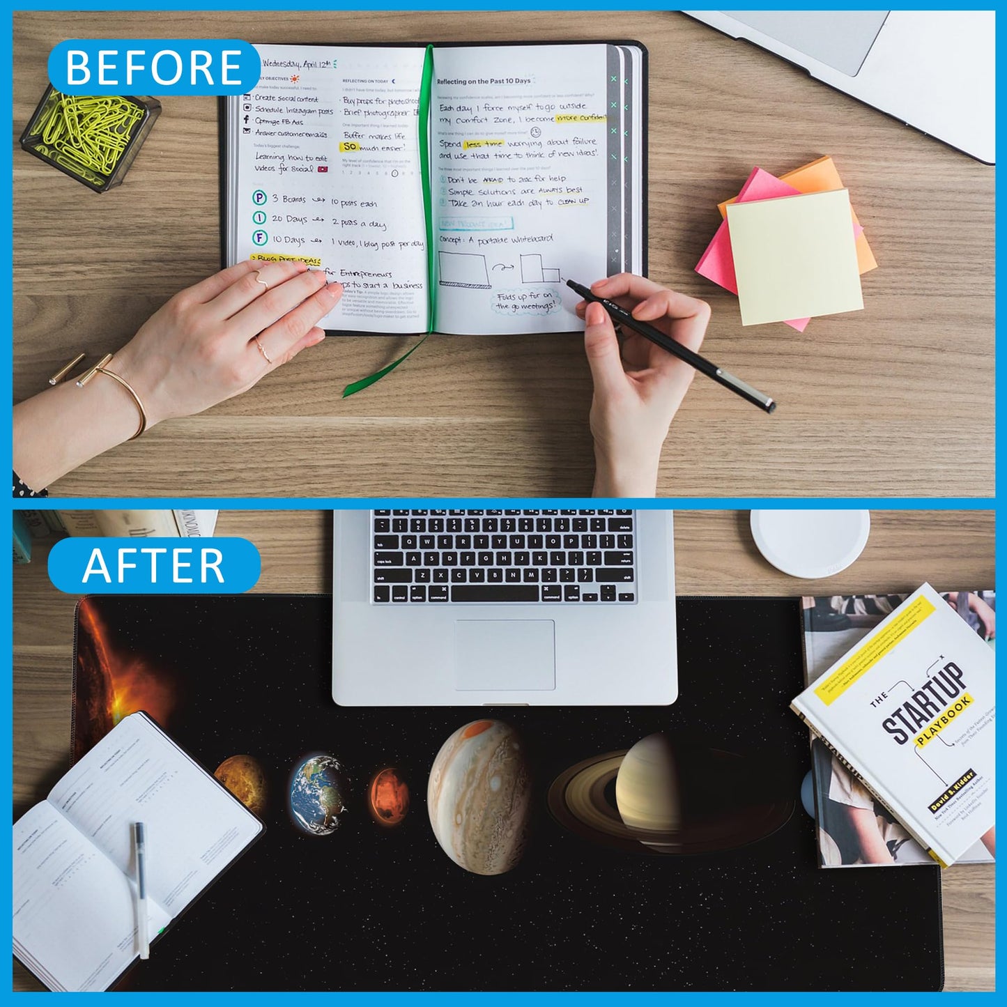 EOBKLAX Mouse Pad,Solar System Planet Desk Mat for Desktop,Desk Pad with Non-Slip Base and Stitched