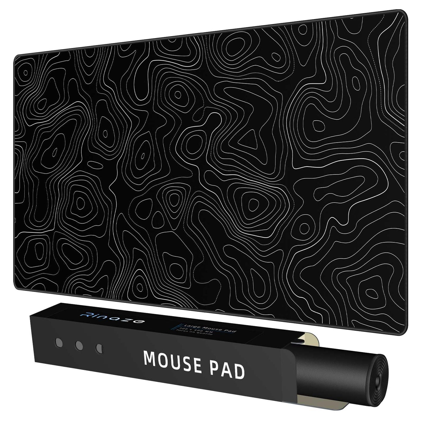 Rinaze Extra Large Gaming Mouse Pad with Black Topographic, XXL Mousepad, Big Mouse Mat Desk Pad