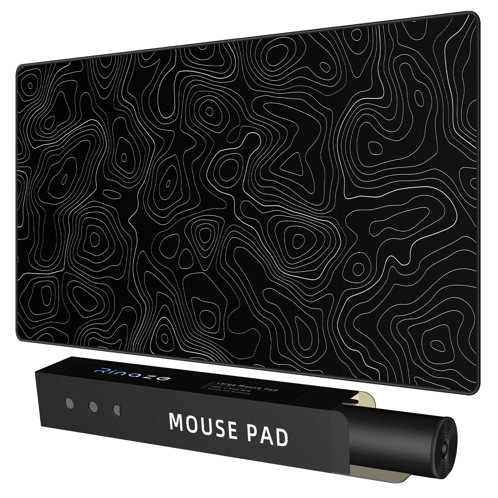 Rinaze Extra Large Gaming Mouse Pad with Black Topographic, XXL Mousepad, Big Mouse Mat Desk Pad