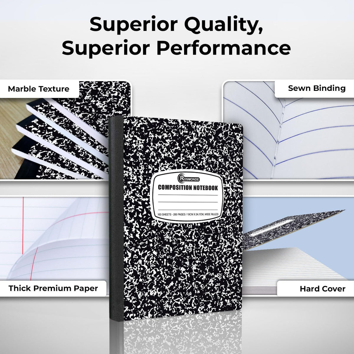 Rosmonde 12 Pack Composition Notebook Wide Ruled Bulk, Bulk School Notebook