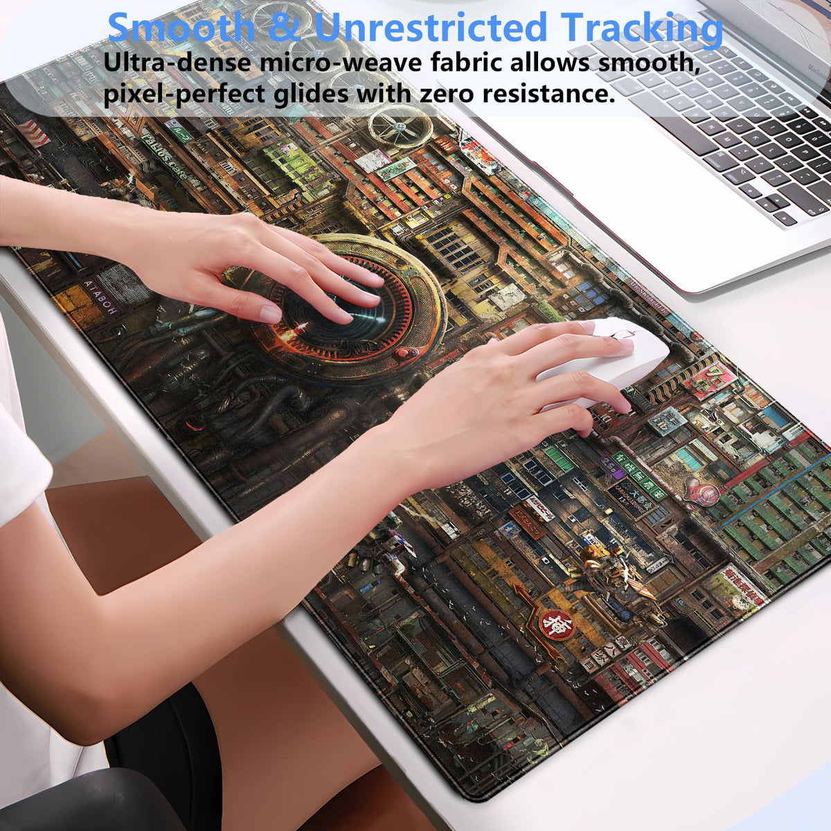 Cyberpunk Mech Desk Mat, Sci-Fi City Large Gaming Mouse Pad