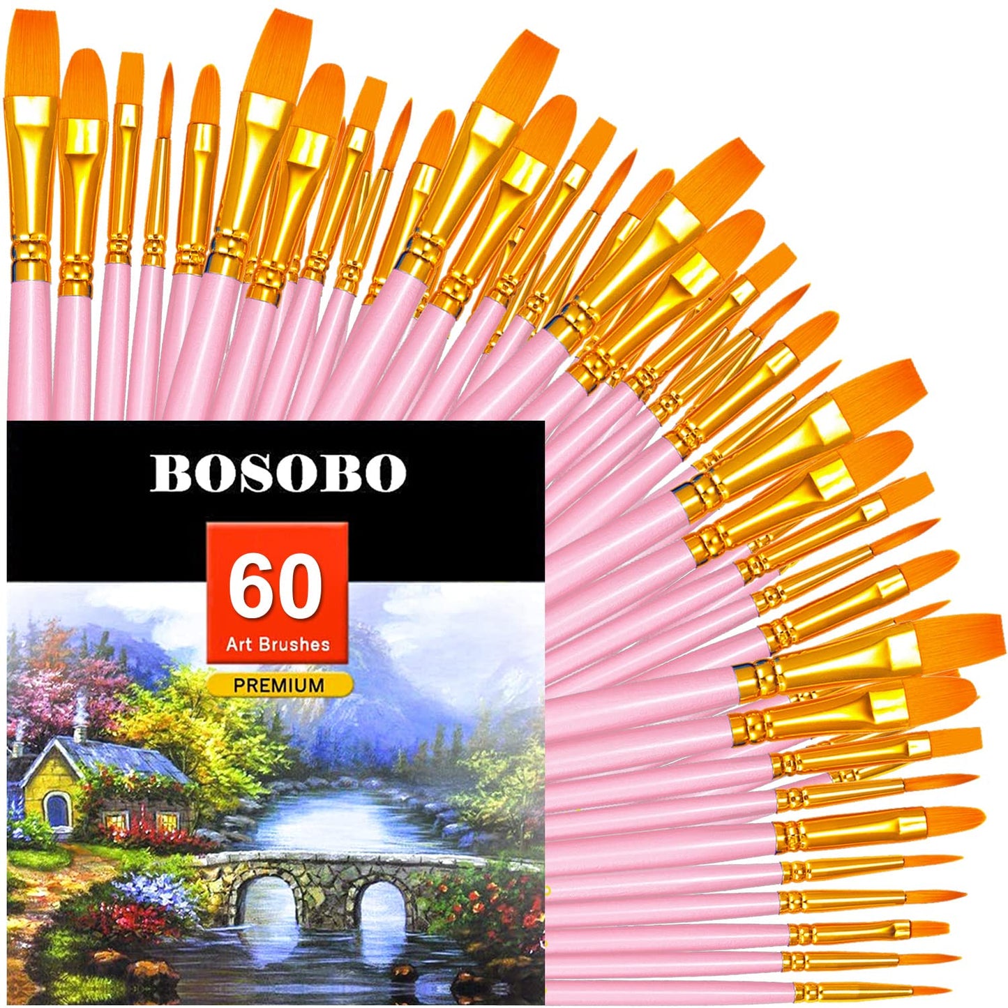 BOSOBO Paint Brushes Set, 6 Pack 60 Pcs Round Pointed Tip Paintbrushes Nylon Hair Artist Acrylic
