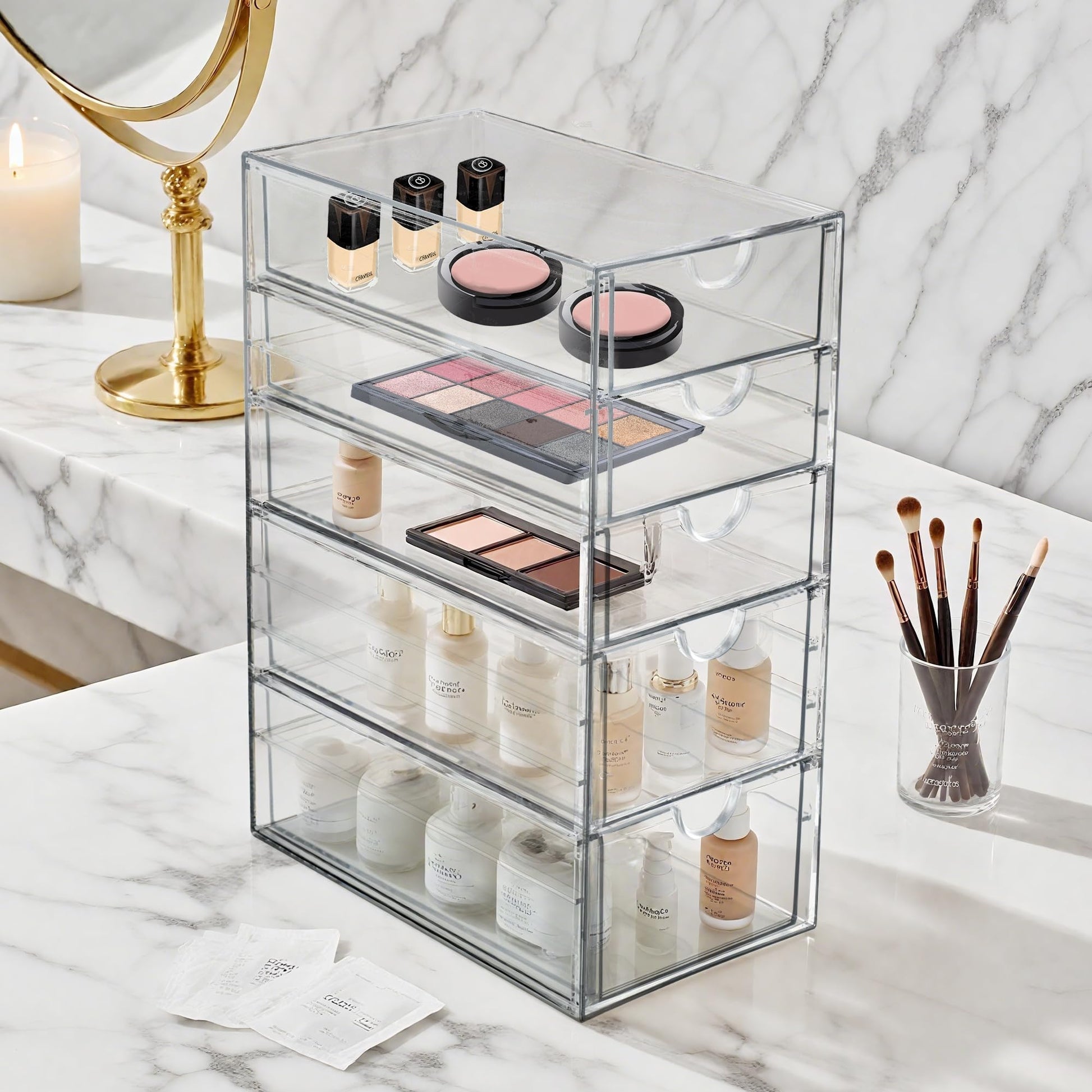 Prsildan Hair Accessories Organizer Acrylic Drawer with 5 Small Drawers