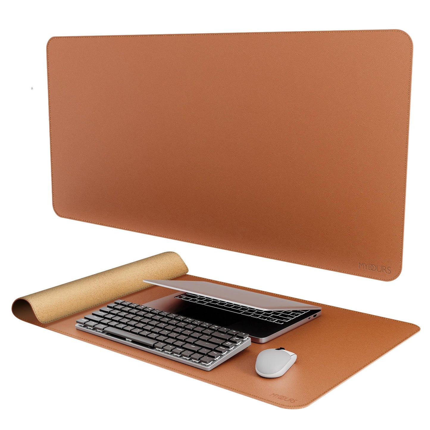 Mydours 40" x 20" Extra Large Desk Mat, PU Leather & Cork Desk Pad, (Brown)