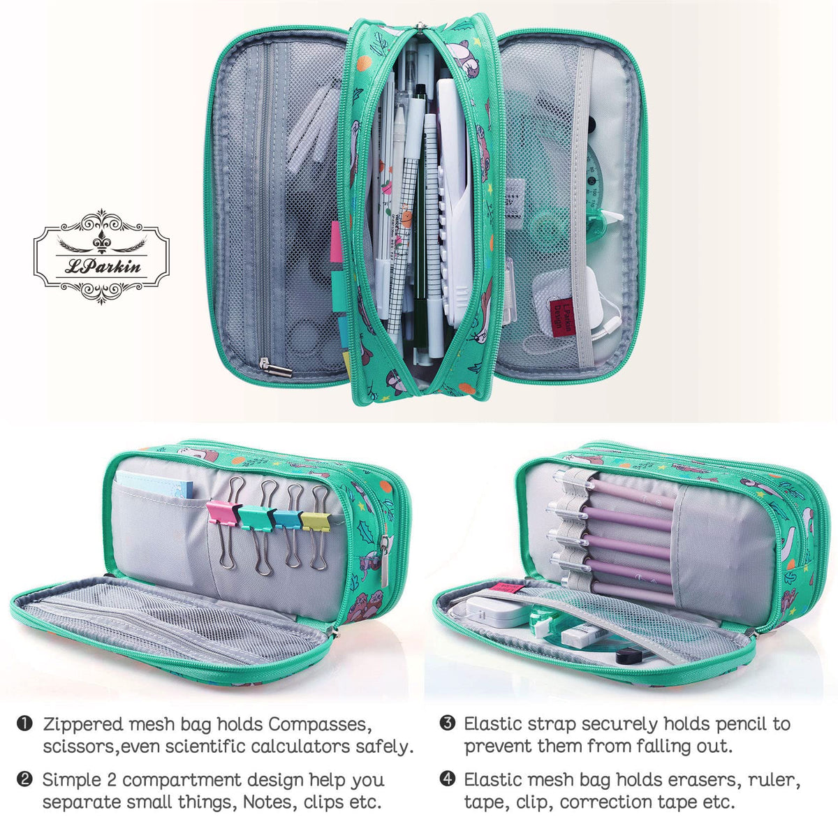 LParkin Cute Otter Gifts, Otters Pencil Case Super Large Capacity, Canvas 3 Compartments Pen Bag