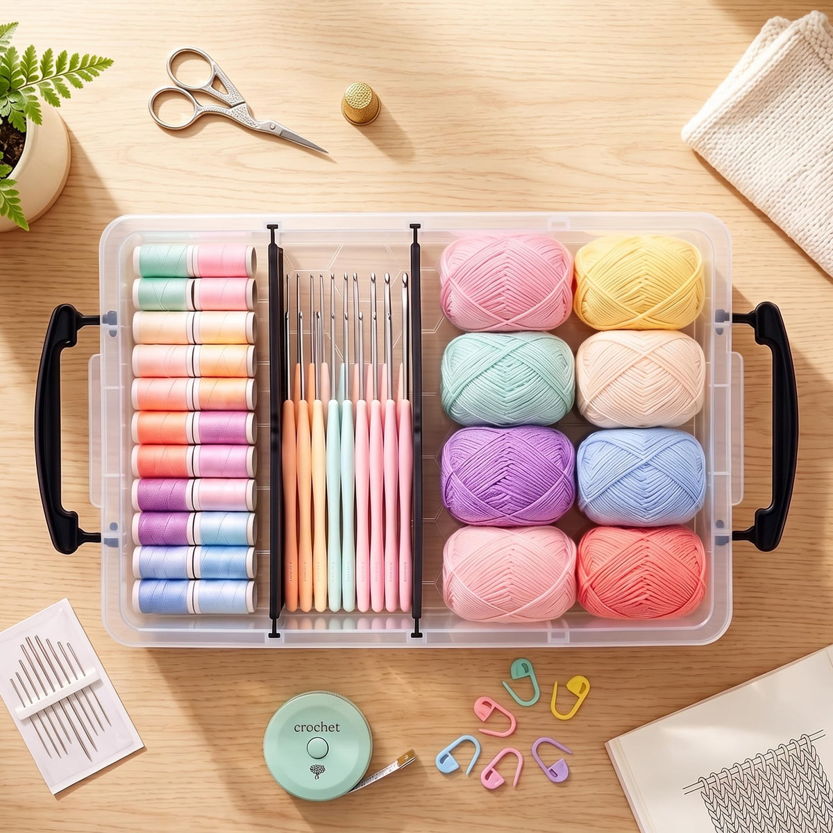 Citylife 2PC Clear Craft Organizers and Storage with 3 Removable Dividers