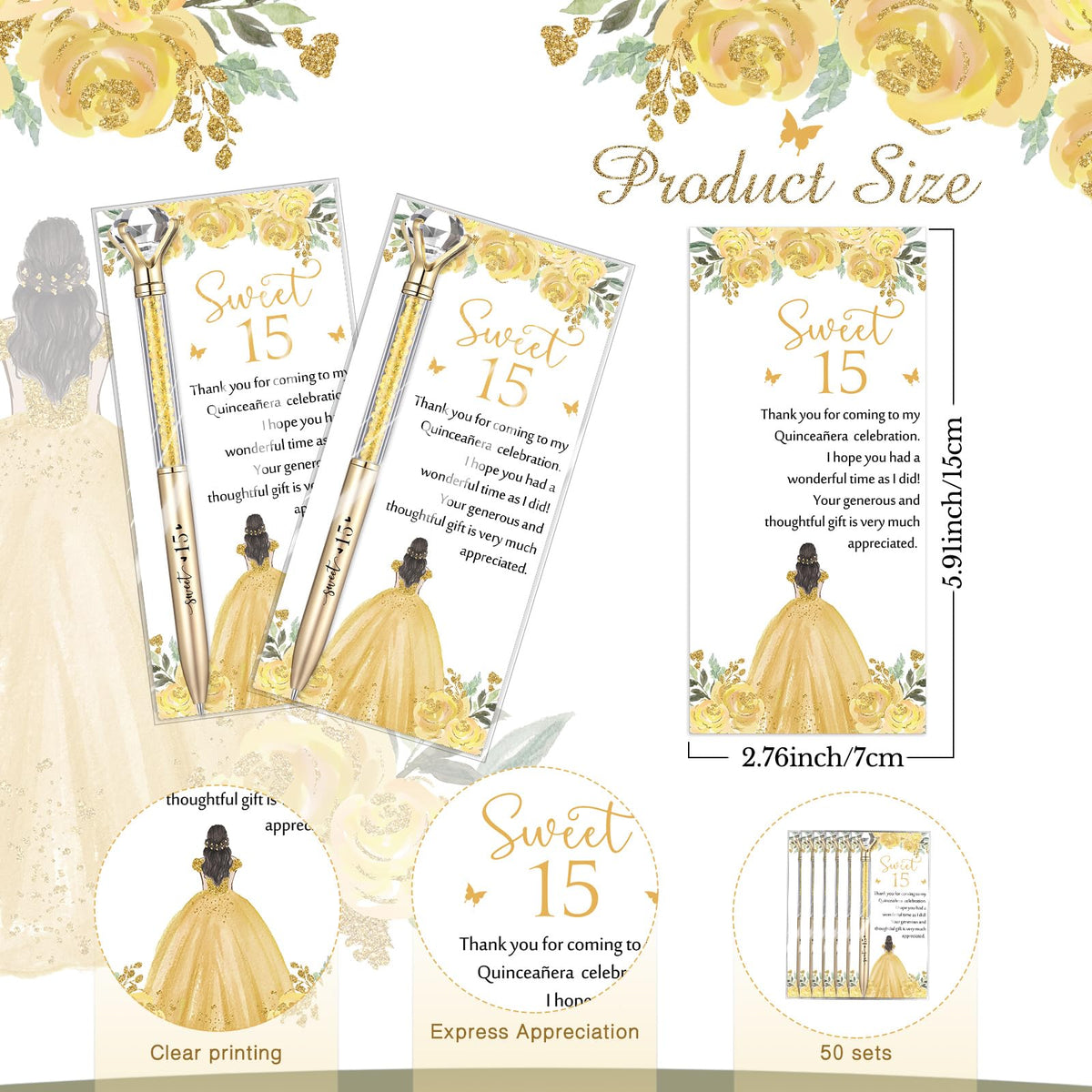 Sayglossy 50 Set Quinceanera Party Favor Sweet Gift, 15th, Gold