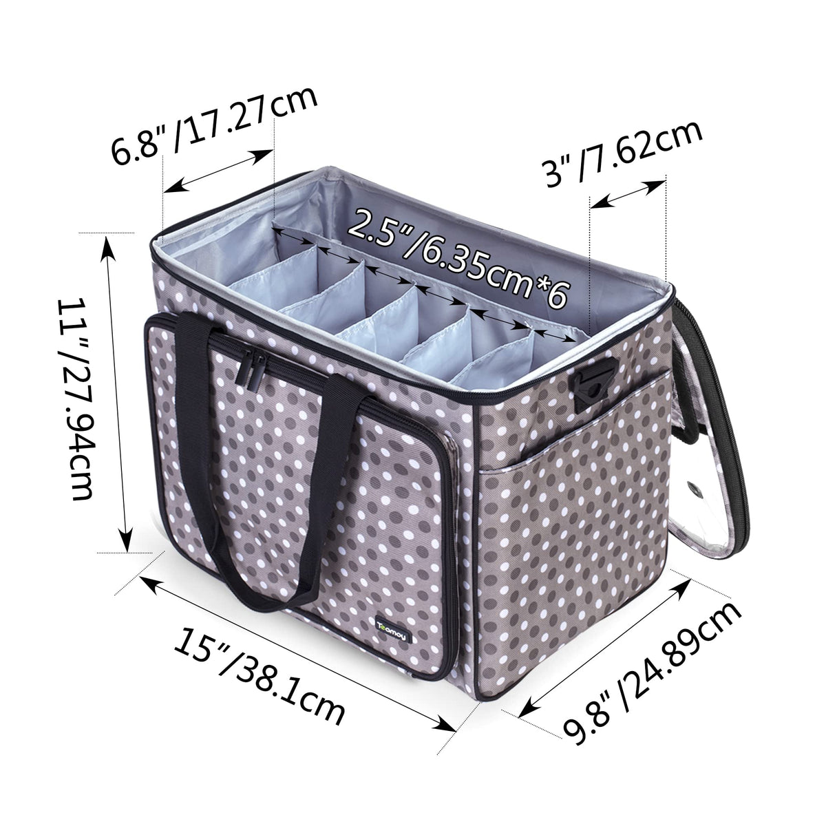 Teamoy Knitting Bag, Yarn Storage Organizer Crochet Bag Tote, Gray Dots