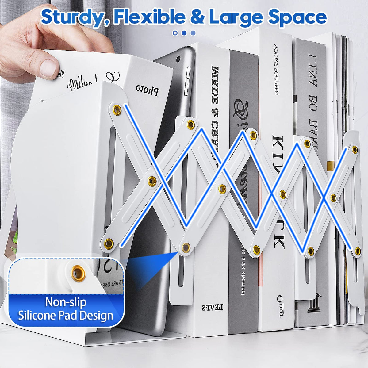 Heavy Duty Book End to Hold Books, Goihgioh Adjustable Bookends Book Organizer for Desk, Decorative