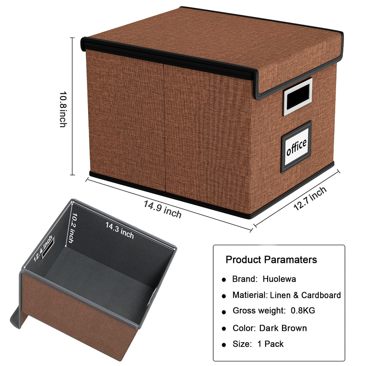 Huolewa Upgrade Portable File Organizer Box with Lid,Large Linen Hanging Office Document Storage