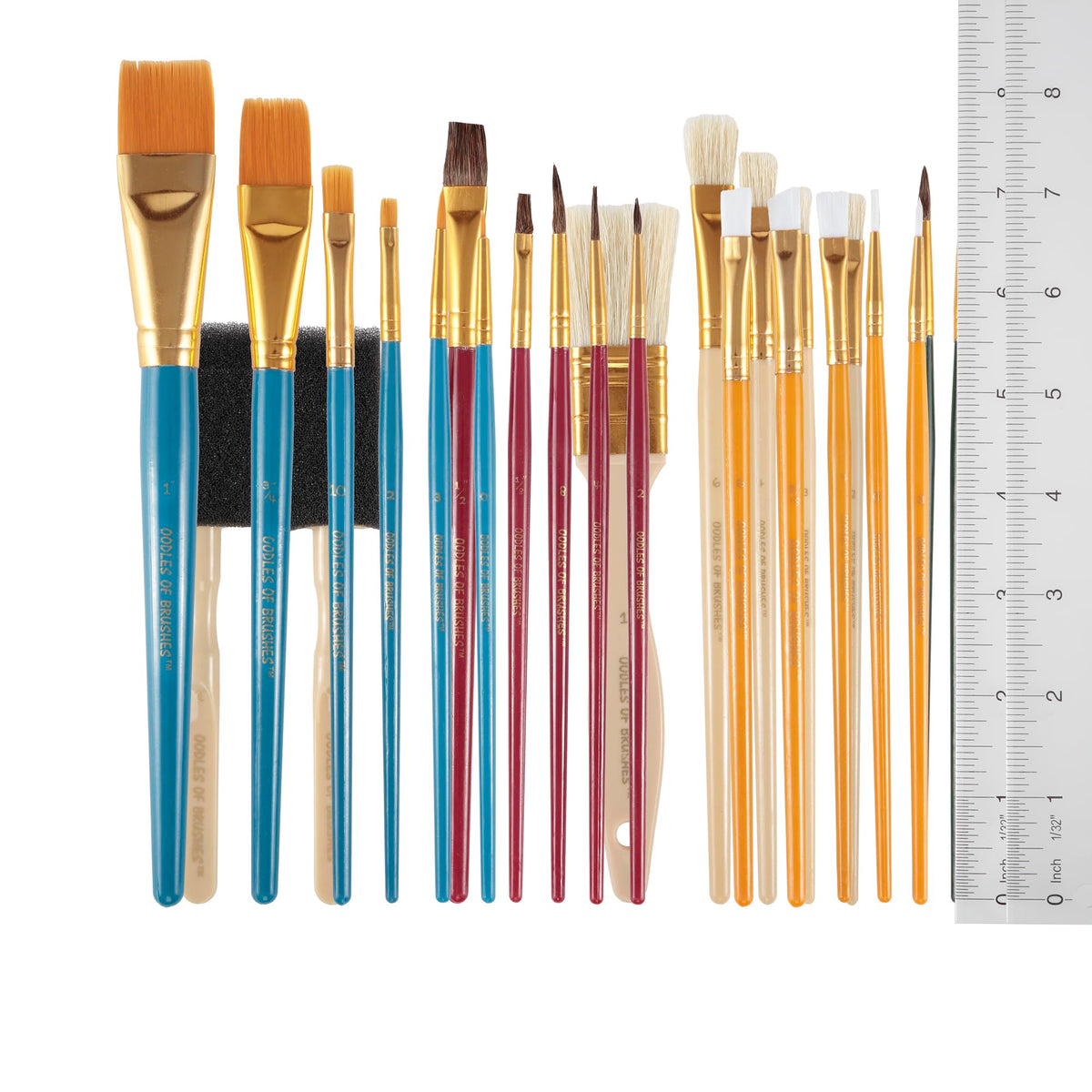 Oodles of Brushes Economical Art Brush Set of 25 - Balanced Assortment of Economical Brushes for