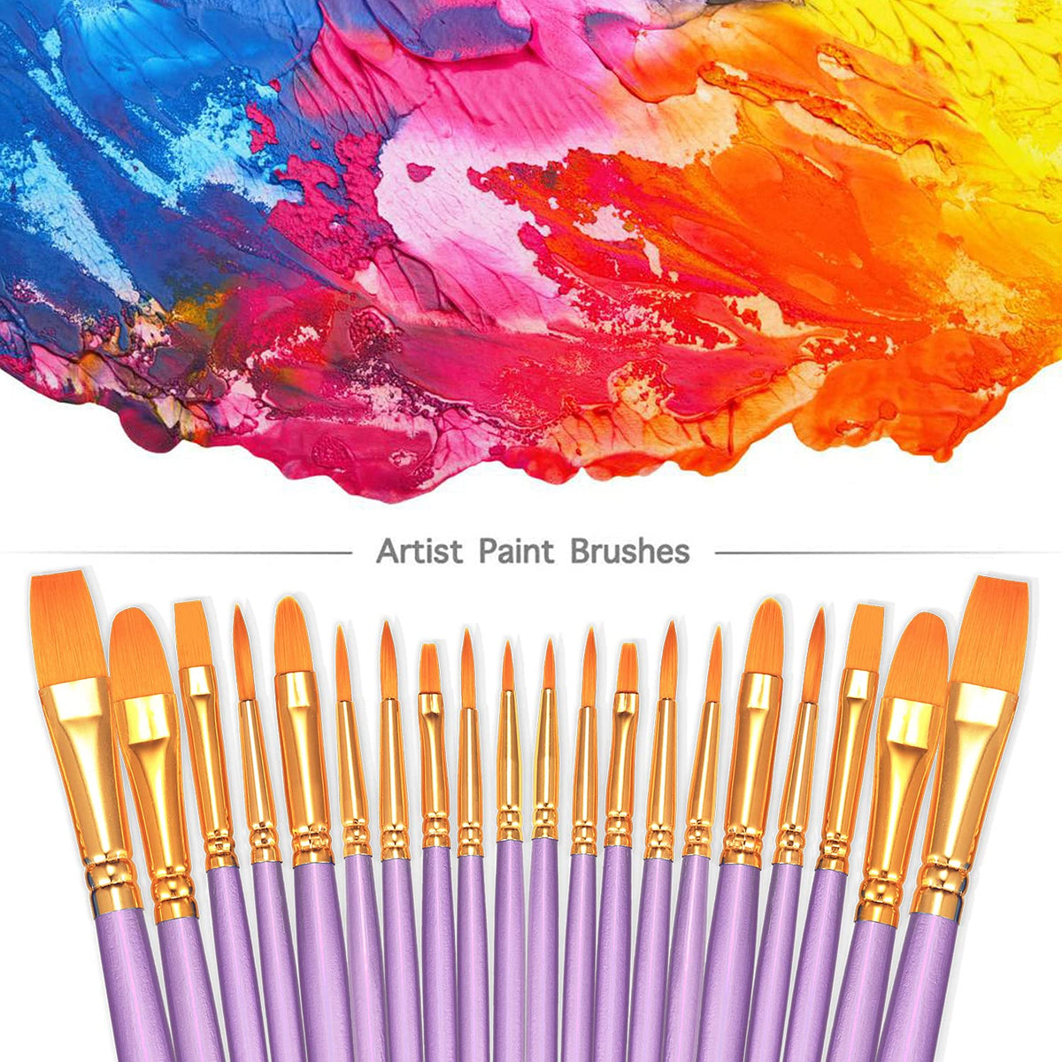 BOSOBO Paint Brushes Set, 10 Pack 100 Pcs Round Pointed Tip Paintbrushes Nylon Hair Artist Acrylic