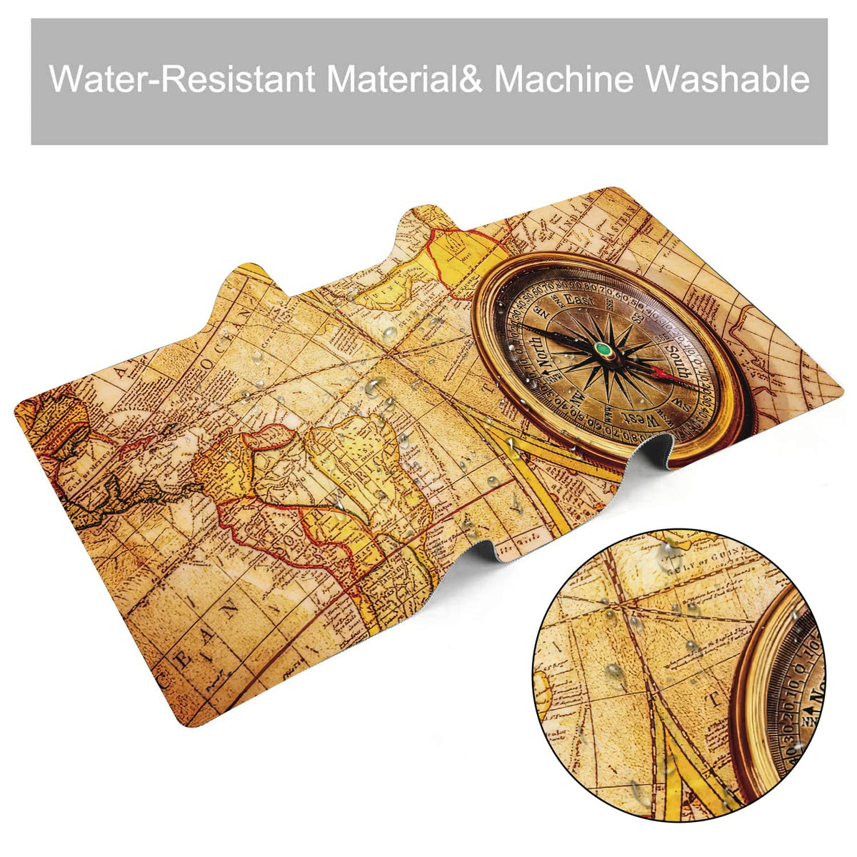 Vintage Compass Lies on Ancient World Map Extended Gaming Mouse Pad Large Desk Mat with Non-Slip