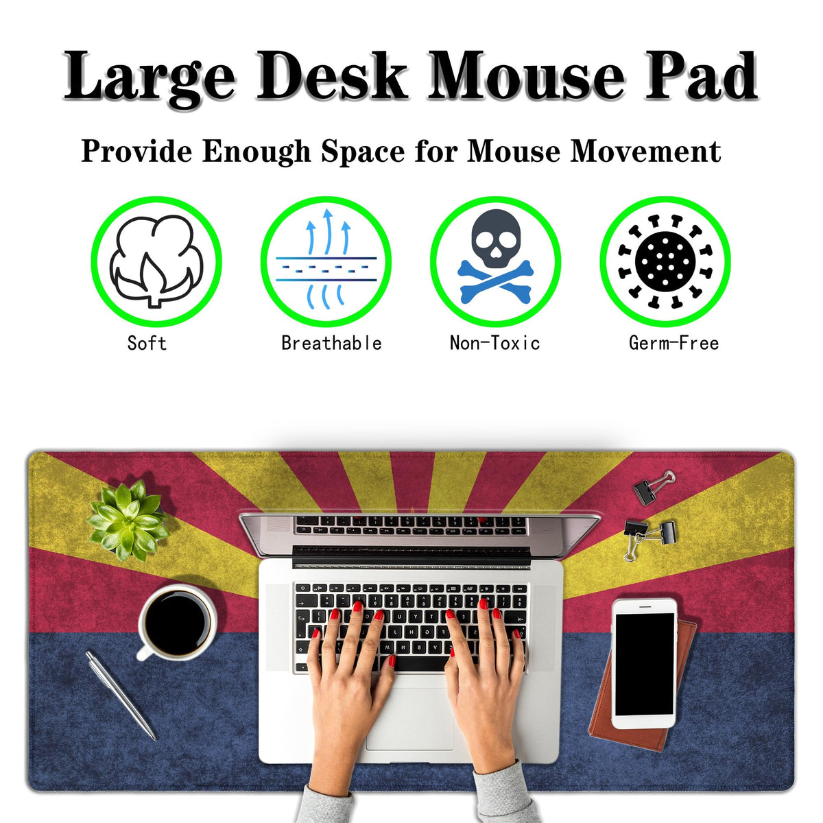 Samgula Gaming Desk Mat - Yellow Modern Mouse Pad, Extra Large Non-Slip Rubber Base, 35.4" X 15.7"
