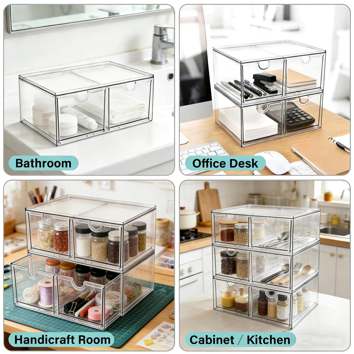 Prsildan Stackable Clear Makeup Organizer Acrylic Storage Drawers with 2 Drawers for Vanity