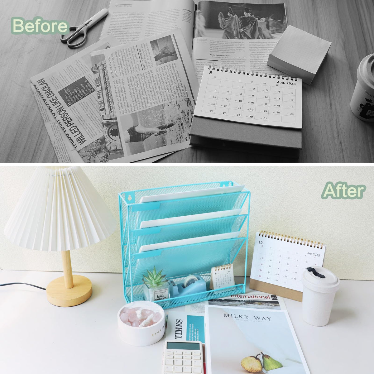 ideallife 3 Pockets Mesh Wall File Holder Organizer with Bottom Flat Tray, Office Hanging File