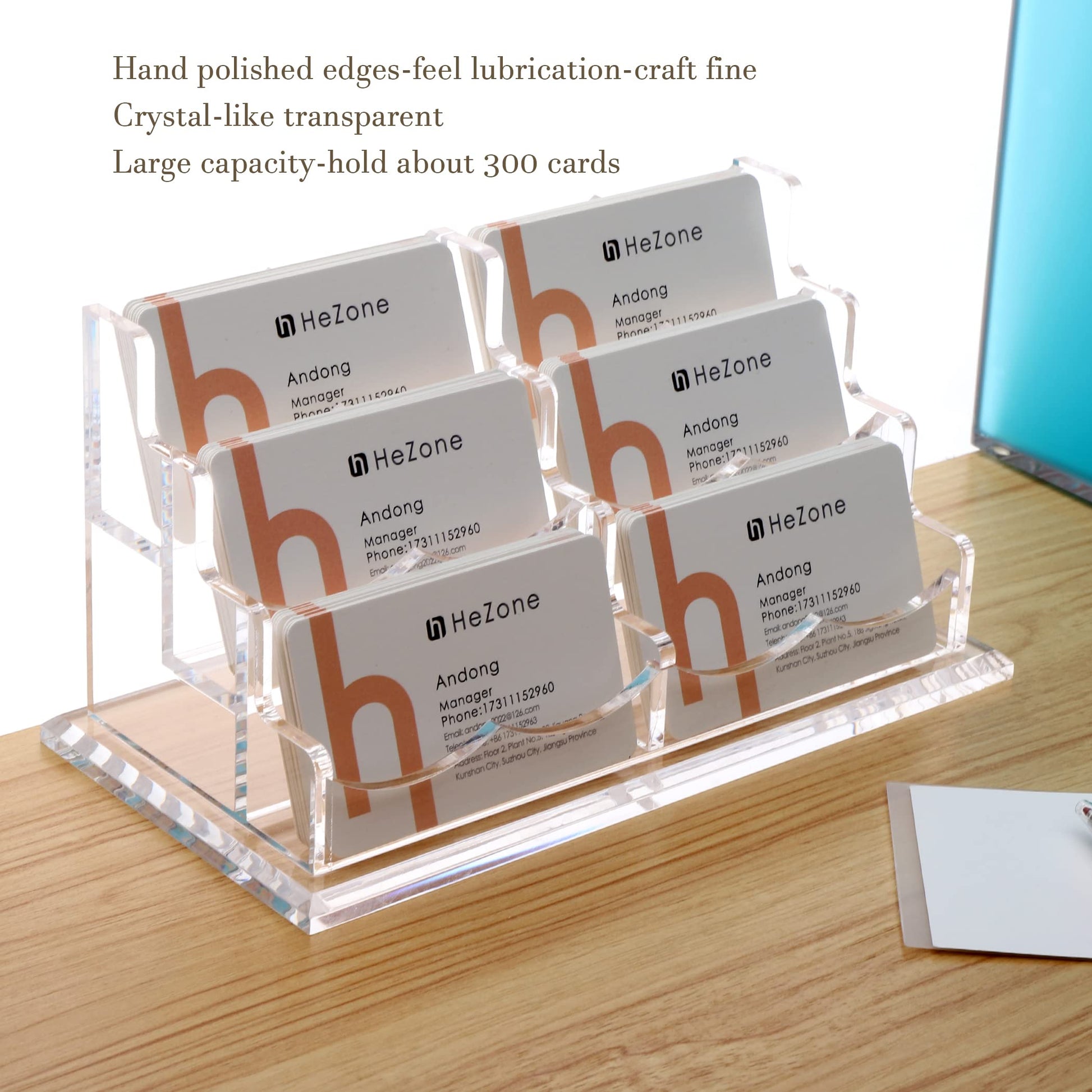 HeZone Business Cards Holder Display for Desk, Clear Acrylic Multiple 3 Tier 6 Slot Business Card