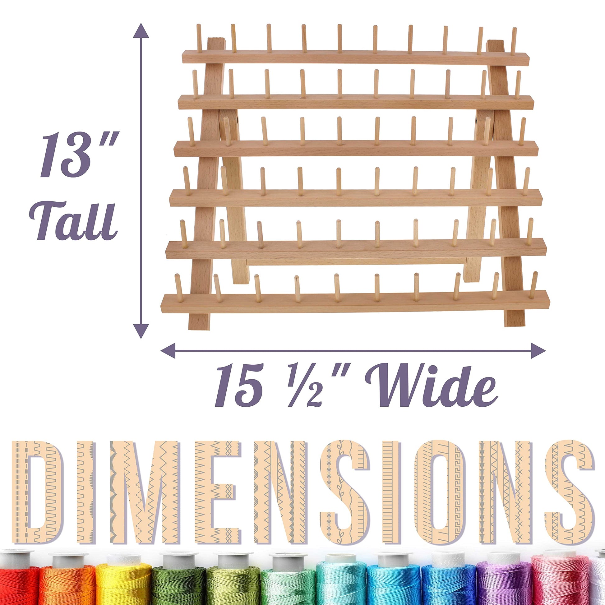 US Art Supply Premium 60-Spool Thread Holder: Wooden Sewing & Embroidery