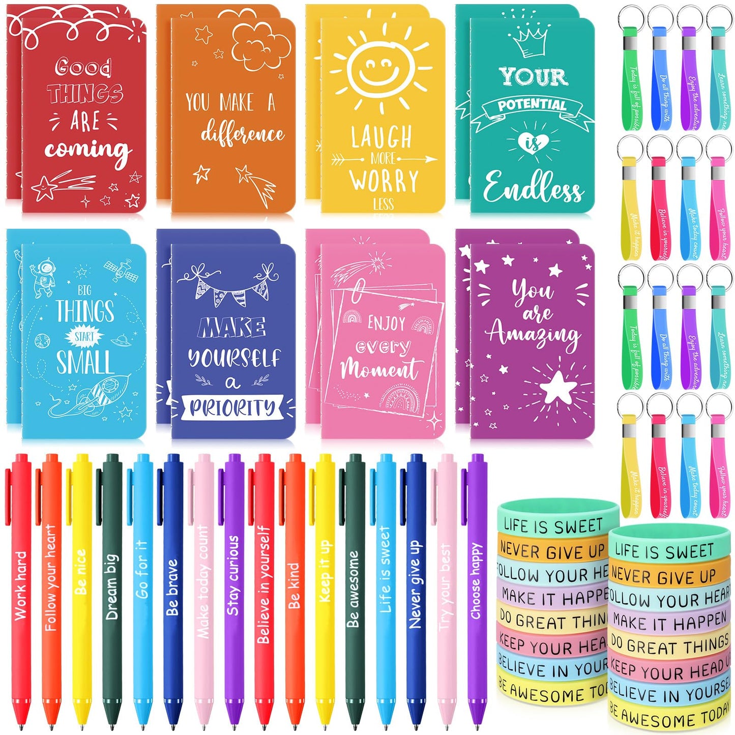 PerKoop 64 Pcs Inspirational Gift Bulk Notebooks Ballpoint Pen, Watercolor