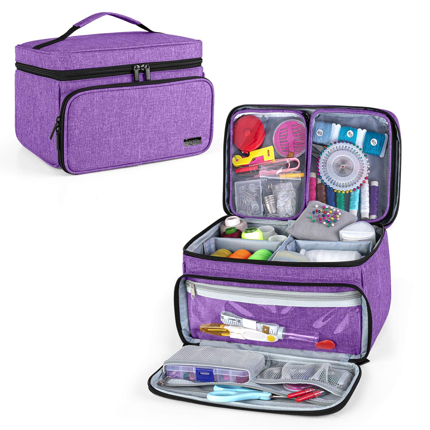 Luxja Sewing Storage Organizer with 2 Detachable Clear Pockets, Purple