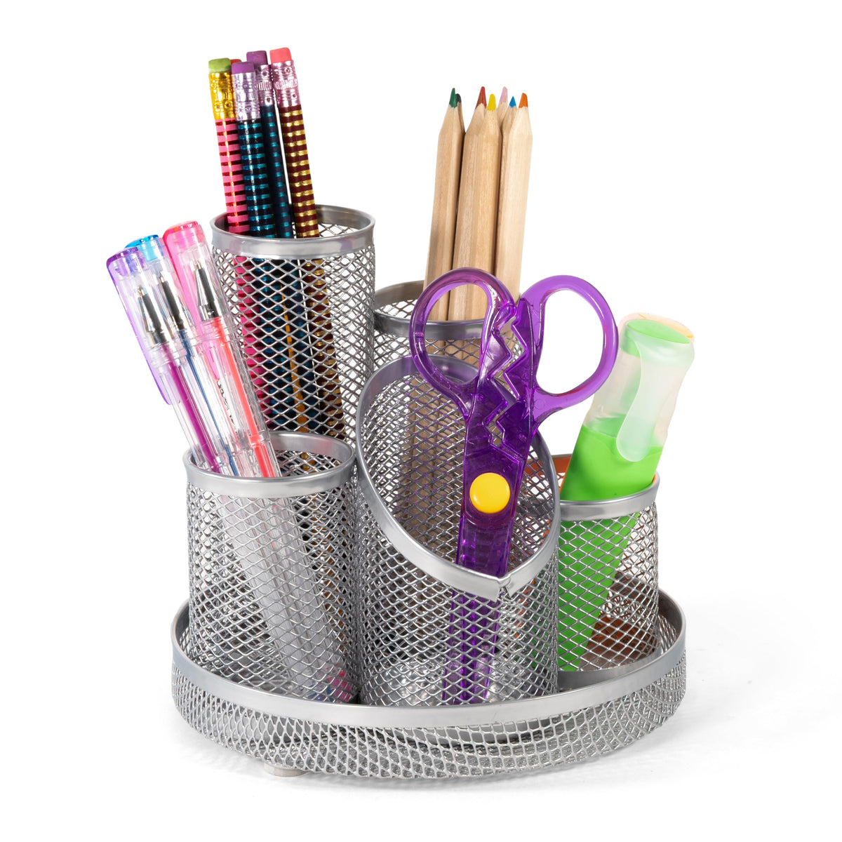 Osco Mesh Pencil Pot Scratch-Resistant with Non-Marking Base 5 Tube Silver