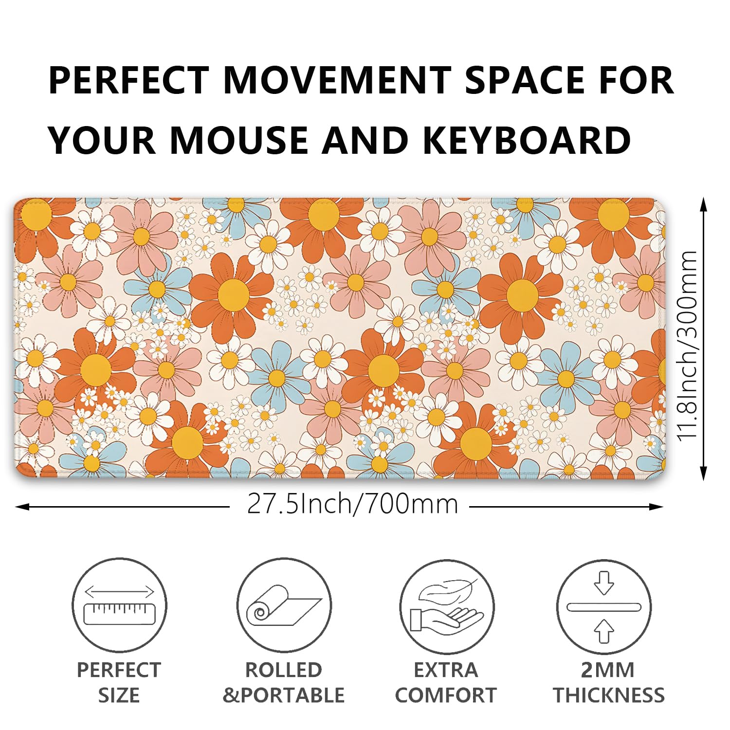 Vintage Floral Mouse Pad Daisy Desk Pad,Retro Flower Mouse Mat,Floral Desk Mat Mouse Mat for