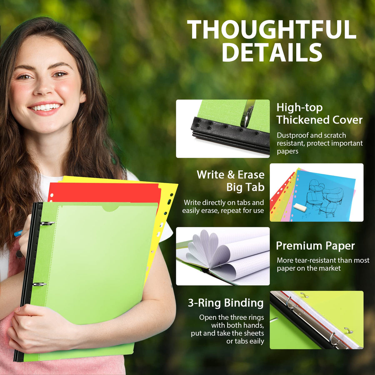 WOT I 2-Pack Telescoping 3 Ring Binder Notebooks, Green