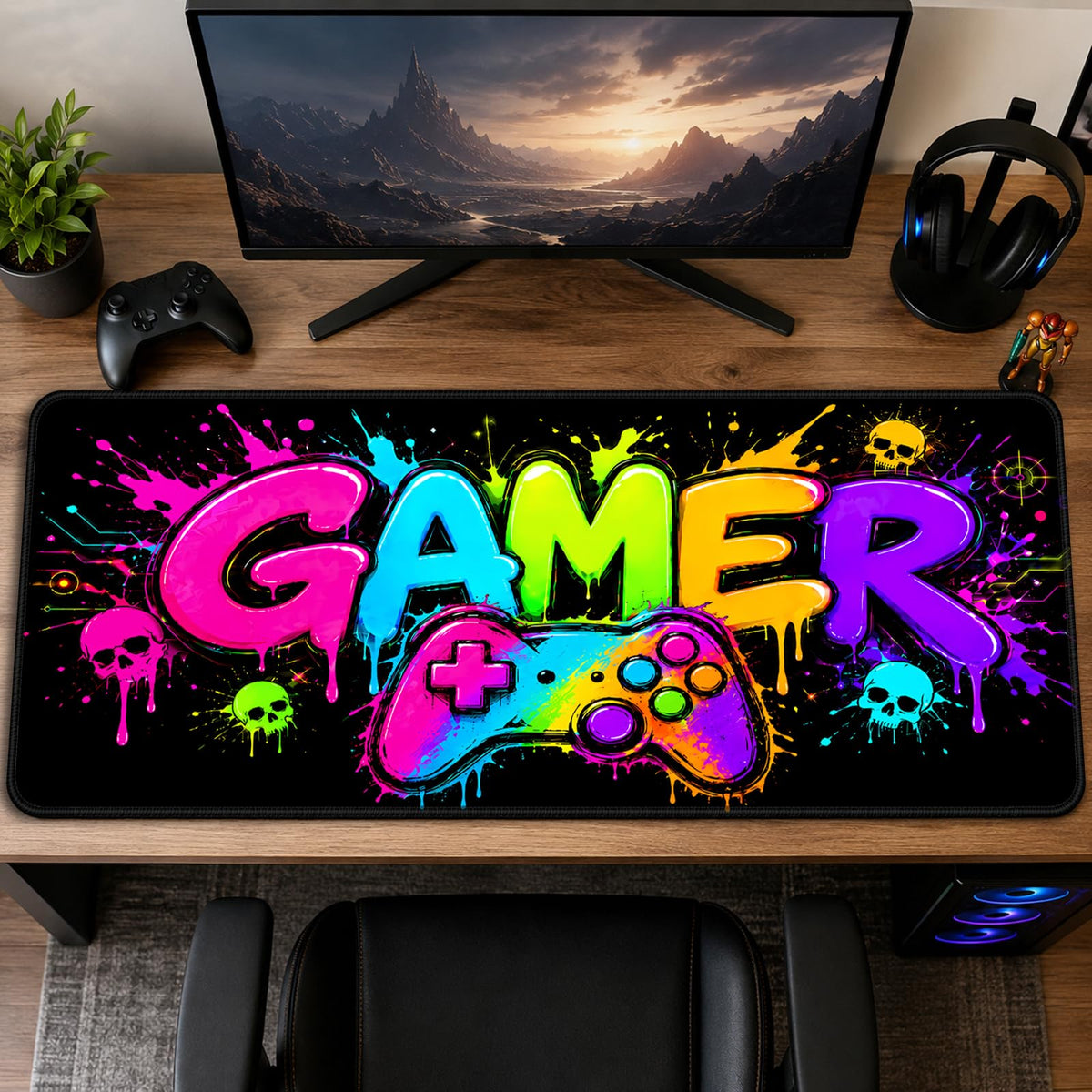 SparkLia Blacklight Gamer Graffiti Gaming Mouse Pad - 31.5" x 11.8"