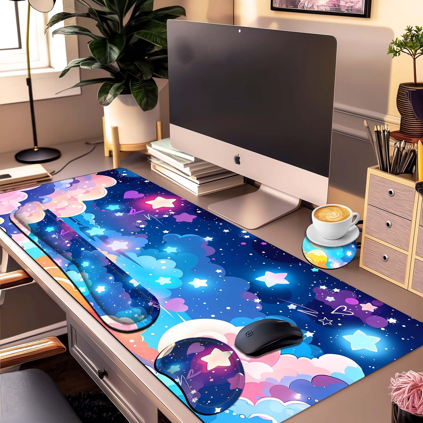 Large Mouse Pad Set 35.4 x 15.7 with Keyboard Wrist Rest, Wrist Support, and Coaster, Waterproof