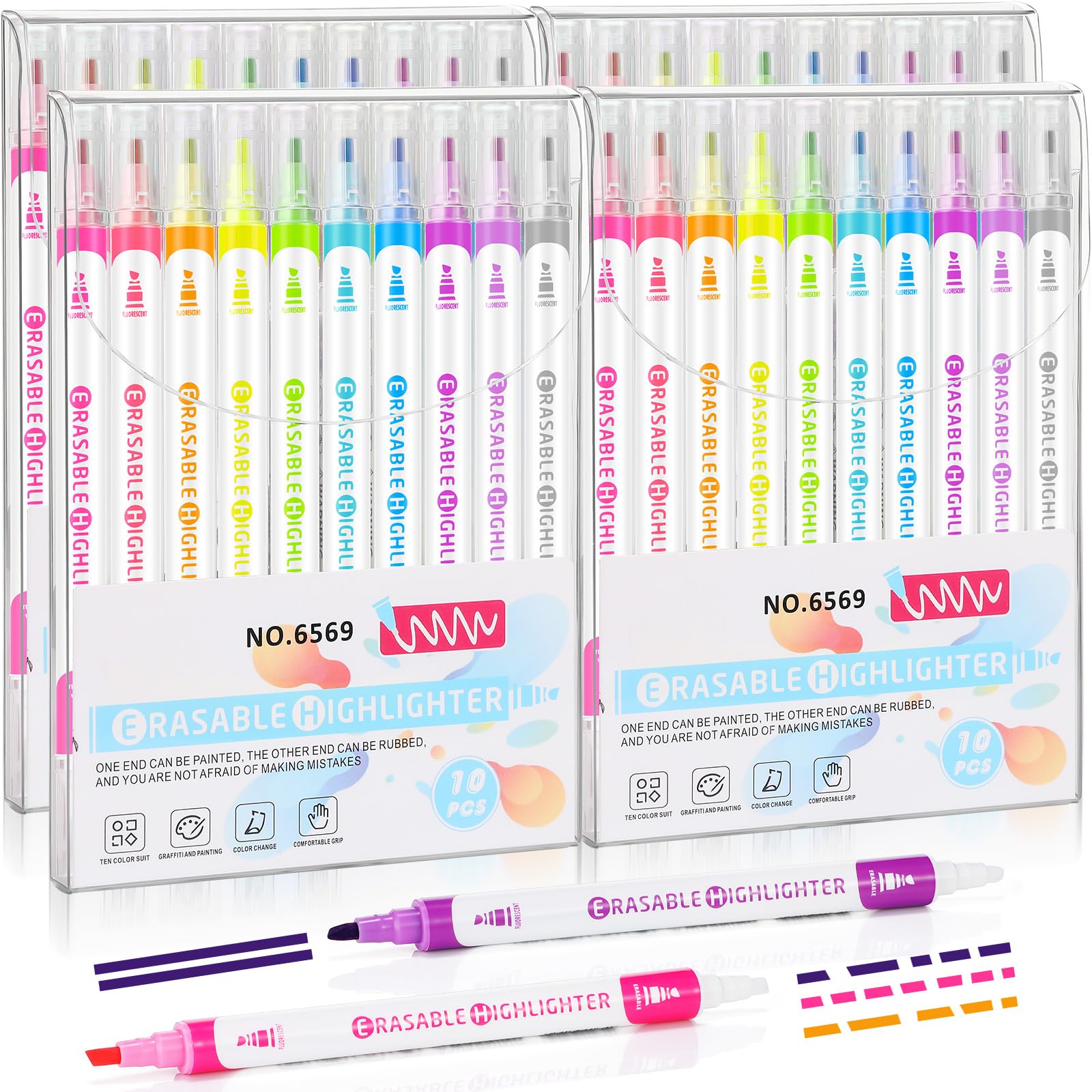 Zhehao 40 Pcs Erasable Highlighters Set, 10 Assorted Pastel Colors