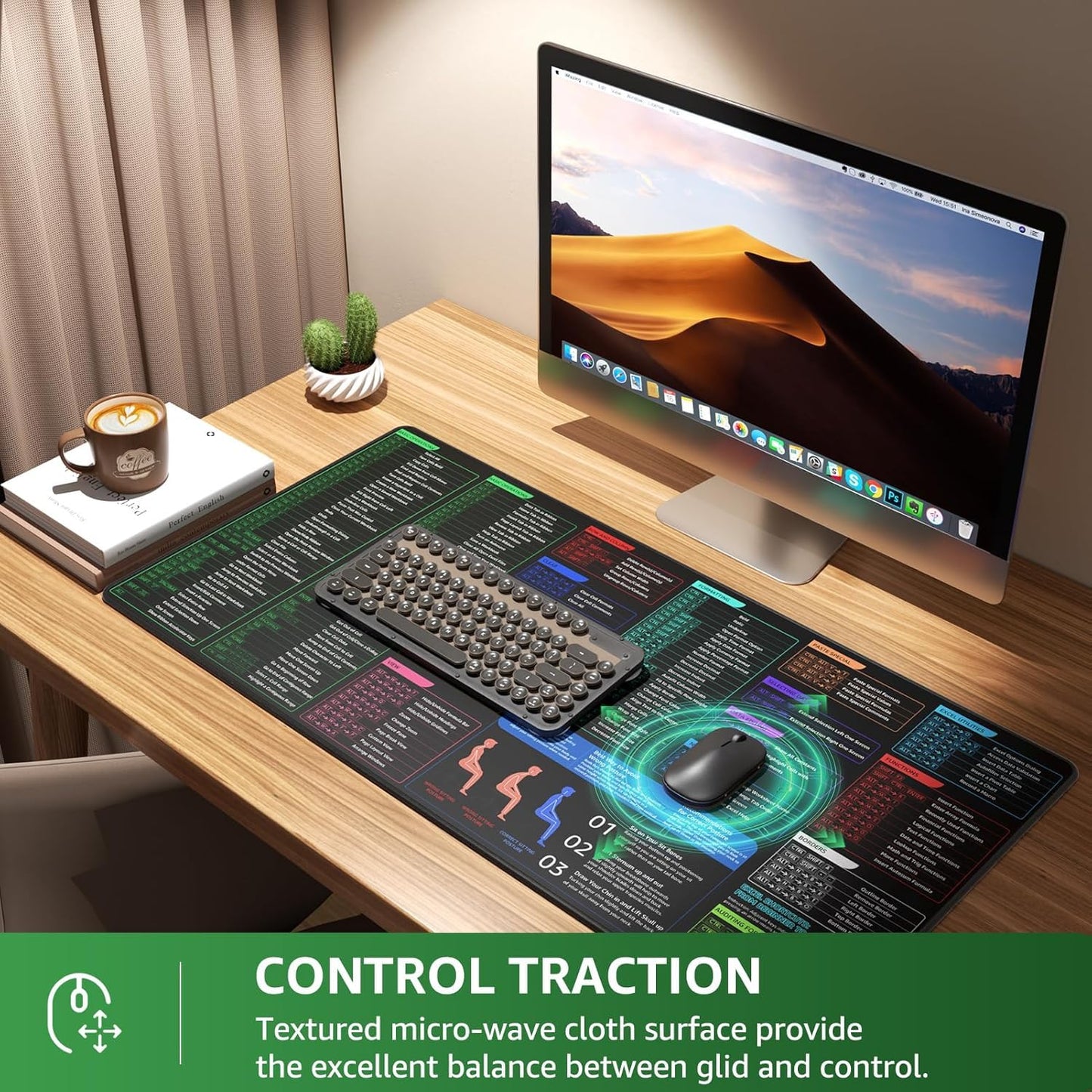 KTRIO Excel Shortcuts Mousepad, Desk Mat, 31.5 x 15.7 in, XXL