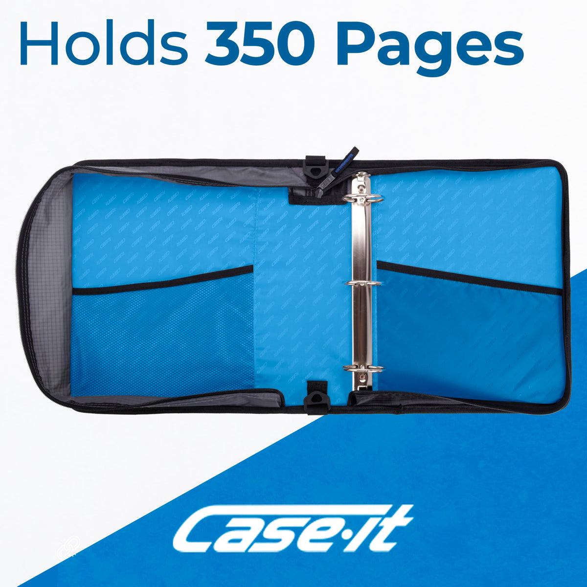 Case-it School Zipper Binder | 2" O-Rings | 400-Sheet | LT-007 Denim Blue