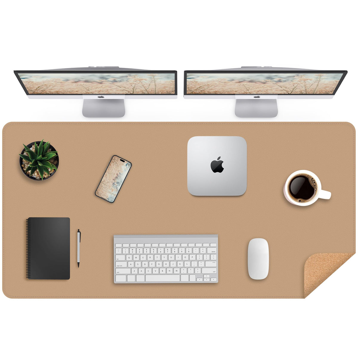 AFIING Cork Desk Mat 47" x 23.6", Dual-Sided Natural Cork & PU Leather Desk Pad, Non-Slip