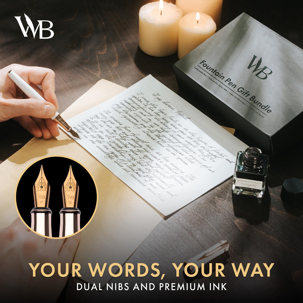 Wordsworth & Black Fountain Pen Gift Set, Medium & Extra Fine Nib, White Rose