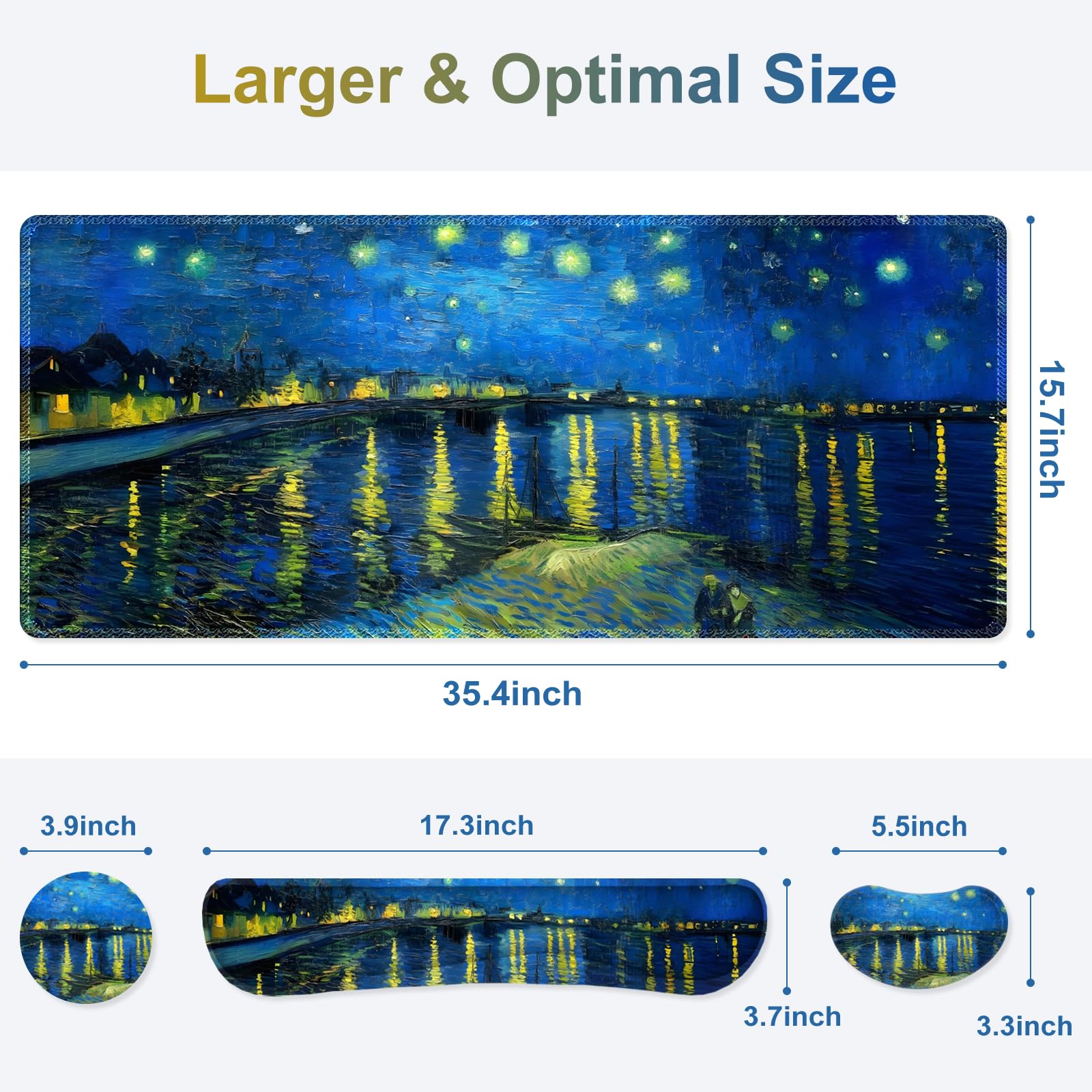 NXZGO Large Gaming Mouse Pad Set, 4 in 1 Ergonomics Keyboard Desk Mat Memory Foam Wrist Rest