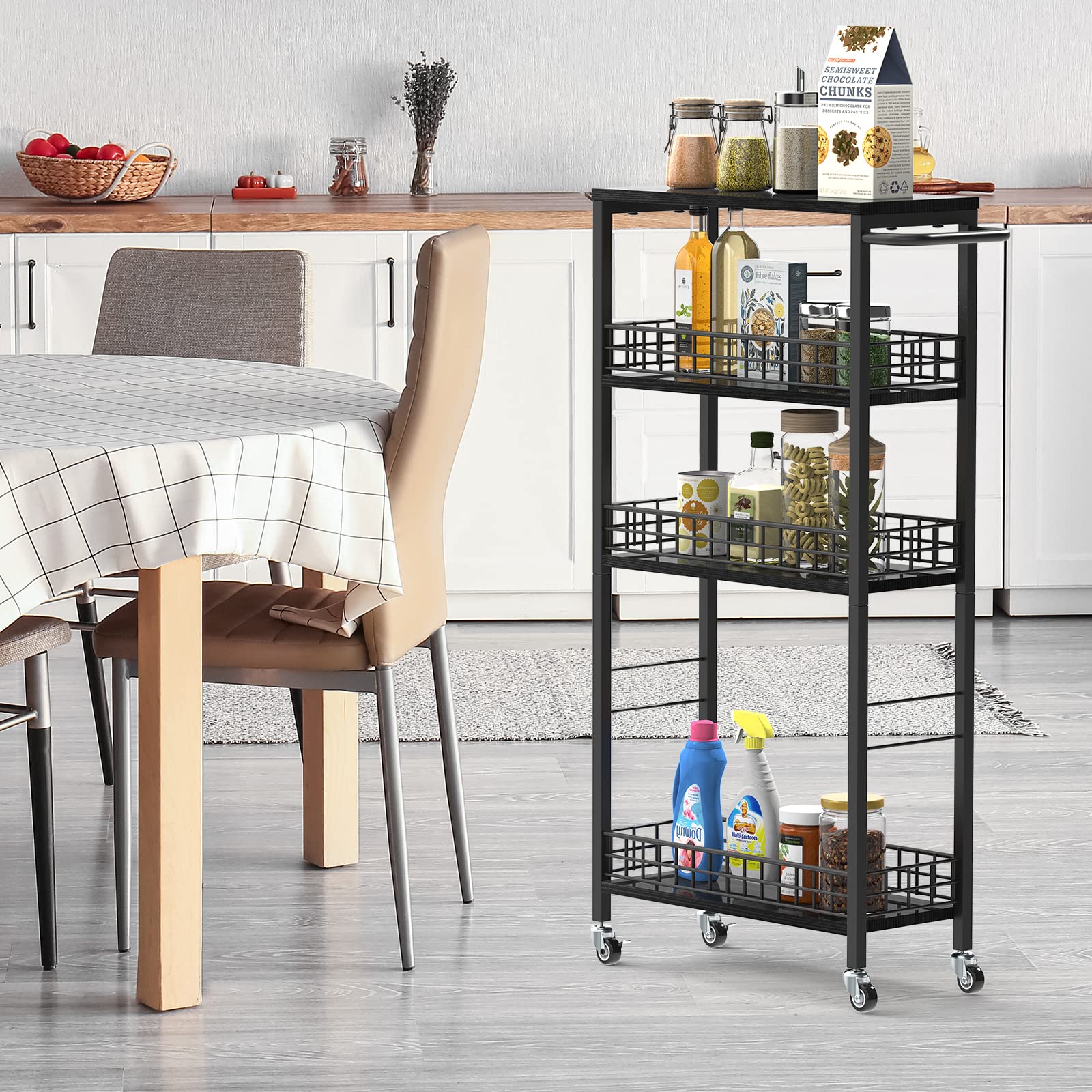 NOVIMANGO Slim Rolling Storage Cart, for Bathroom Small Spaces, Black