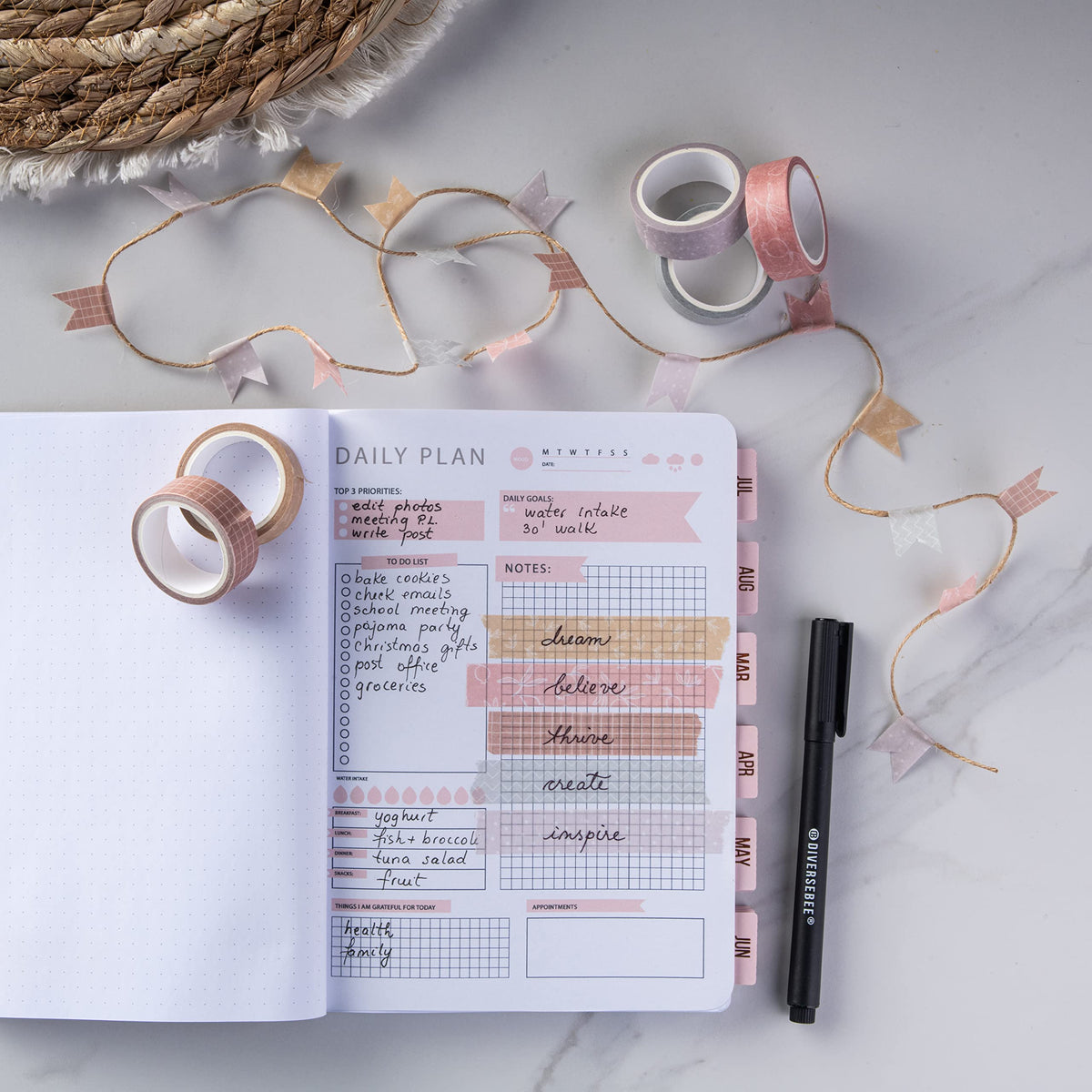 DIVERSEBEE Pastel Washi Tape Set, 5 Rolls Decorative Scrapbook Tape, Cute Craft Tape, Scrapbooking
