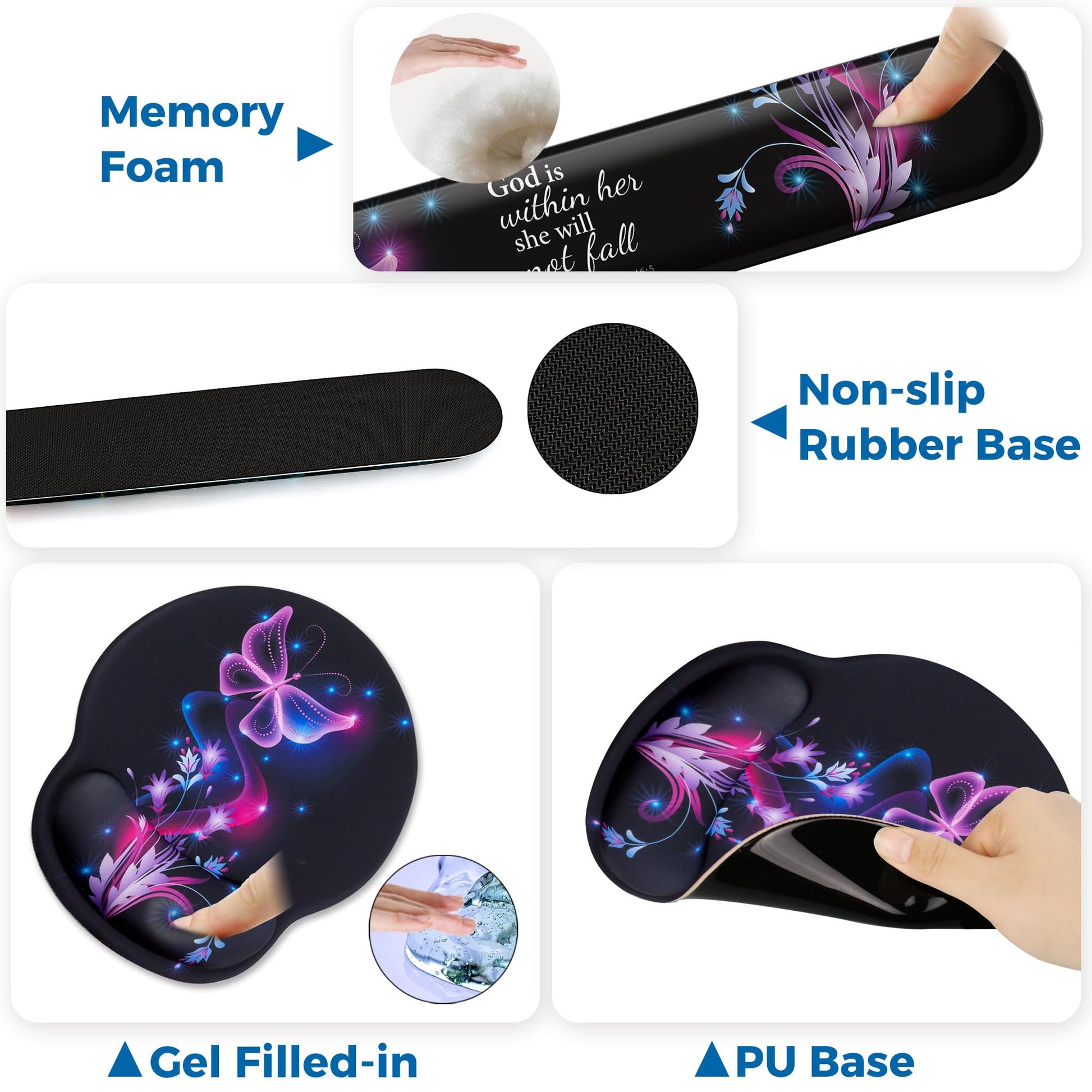 Wiabsi Mouse Pad and Keyboard Wrist Rest Support,Ergonomic Mouse Pad Set