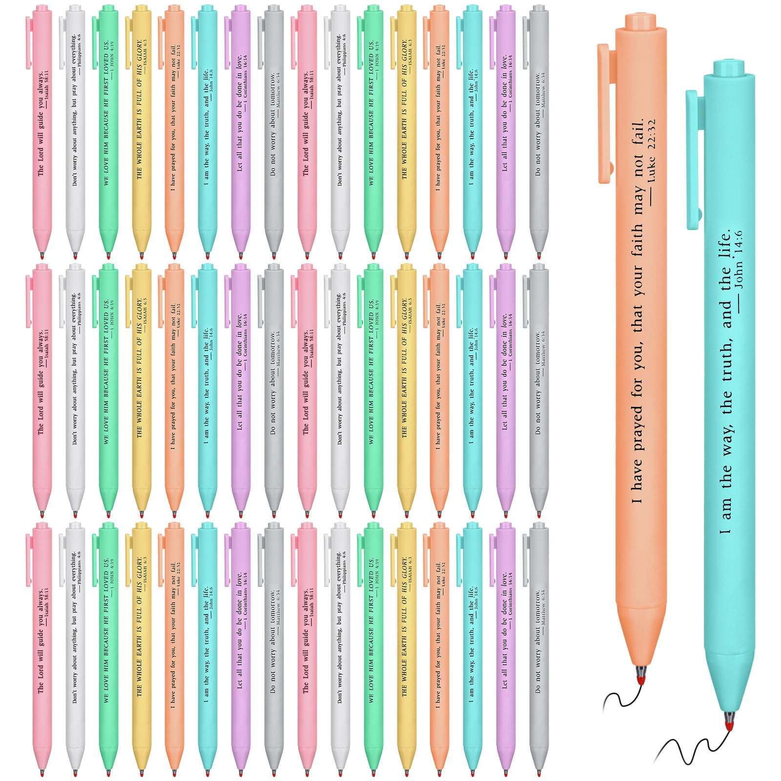 Cholemy 50 Pcs Bible Verse Pens Bulk Christian Pens Black Ink, Pastel
