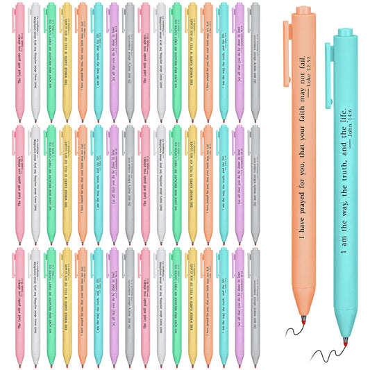 Cholemy 50 Pcs Bible Verse Pens Bulk Christian Pens Black Ink, Pastel